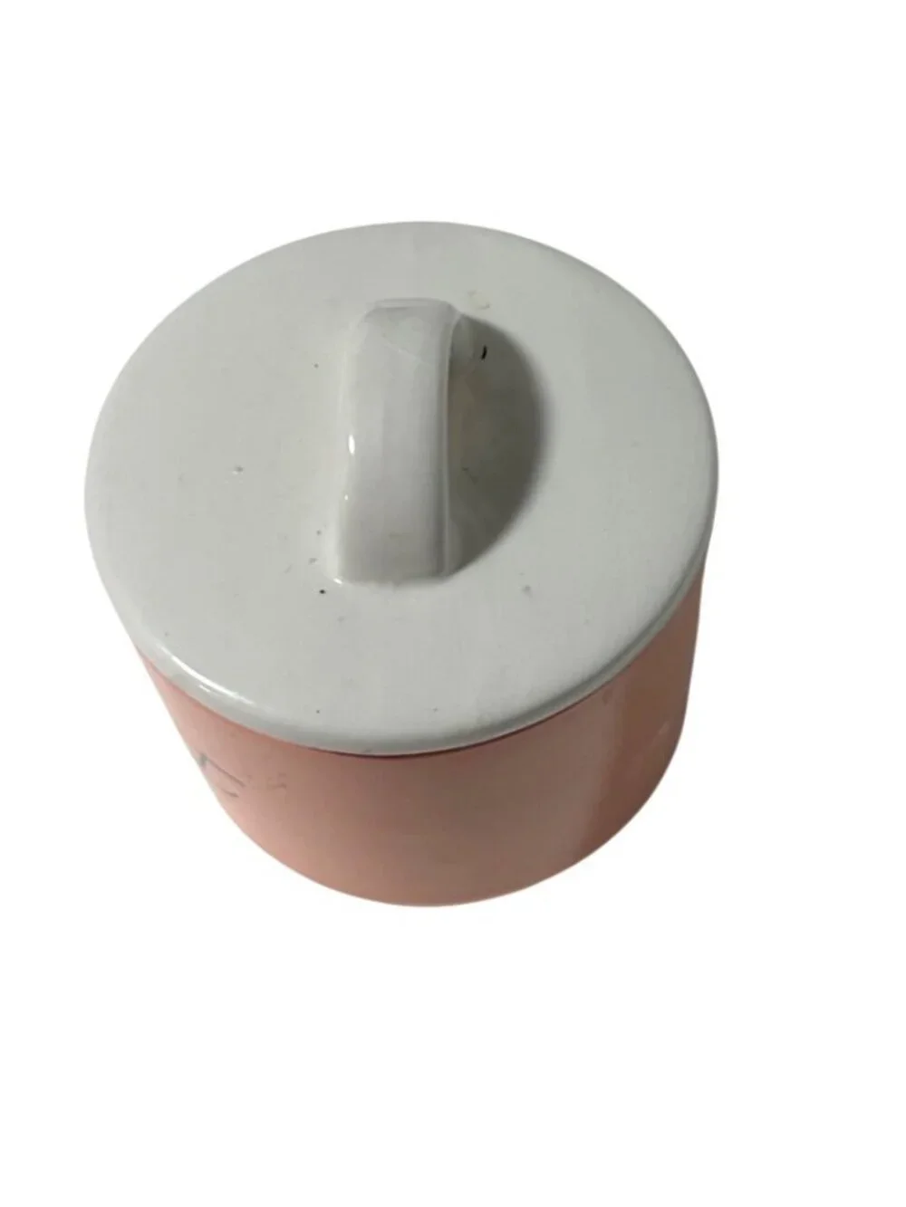Pink Salt Dish with White Lid Spellout 3 in Diameter